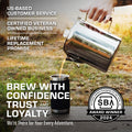 Bozeman percolator pouring coffee, SBA award winner