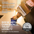 Bozeman percolator pouring coffee, SBA award winner