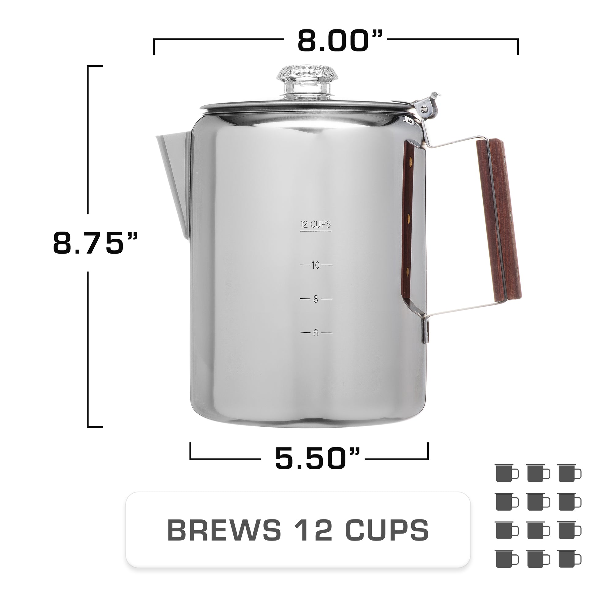 Dimensions of Bozeman percolator, 12-cup capacity