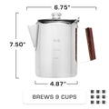 Dimensions of Bozeman percolator, 9-cup capacity