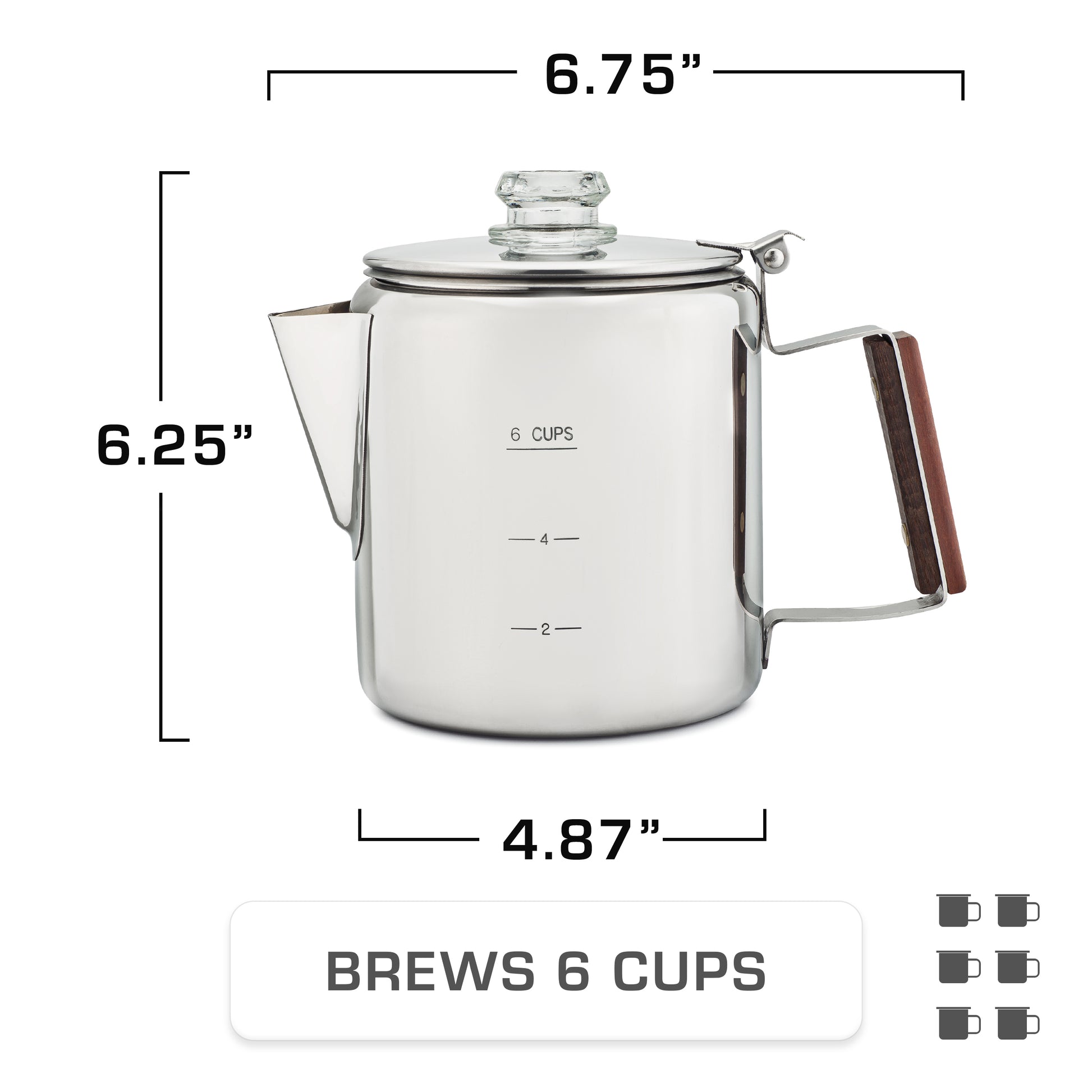 Dimensions of Bozeman percolator, 6-cup capacity