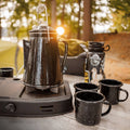 COLETTI Classic Black Enamel Percolator and 4-Piece Mug Set