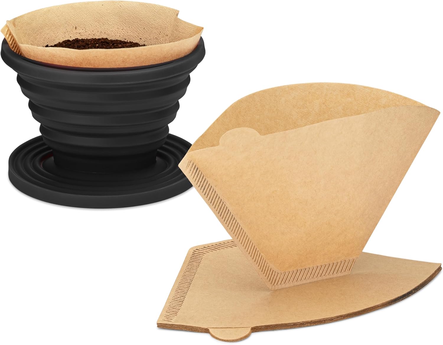 COLETTI Sierra - Dripper pieghevole per caffè, filtro da campeggio, include confezione di filtri di carta, nero, silicone COLETTI Sierra - Dripper pieghevole per caffè, filtro da campeggio, include confezione di filtri di carta, nero, silicone