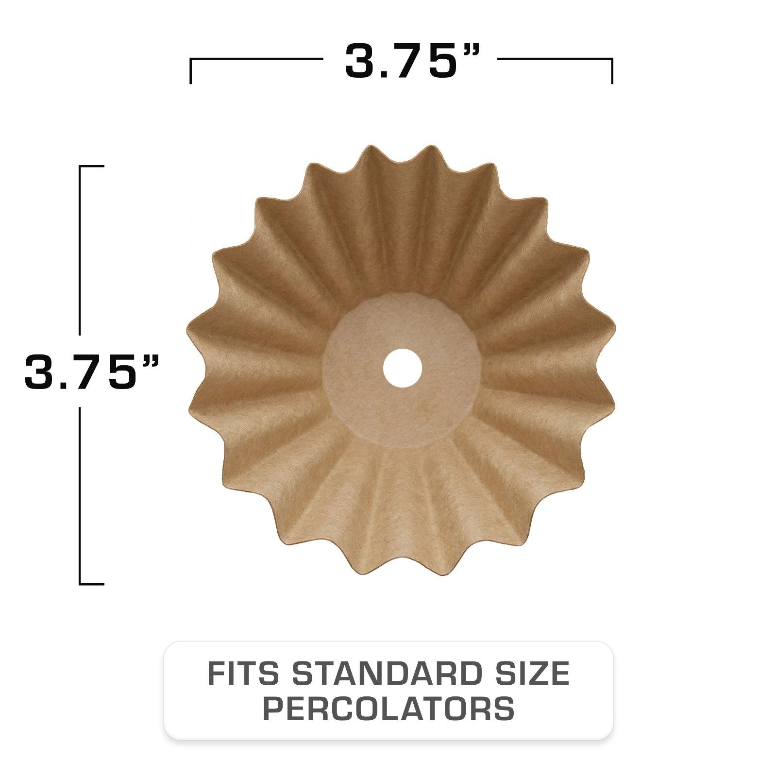 COLETTI percolator basket filter size diagram, 3.75 inch diameter, fits standard percolators