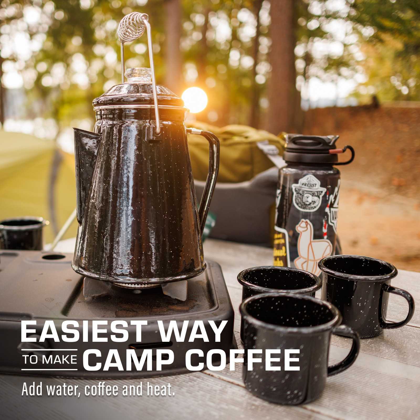 COLETTI Classic Black Enamel Percolator and 4-Piece Mug Set