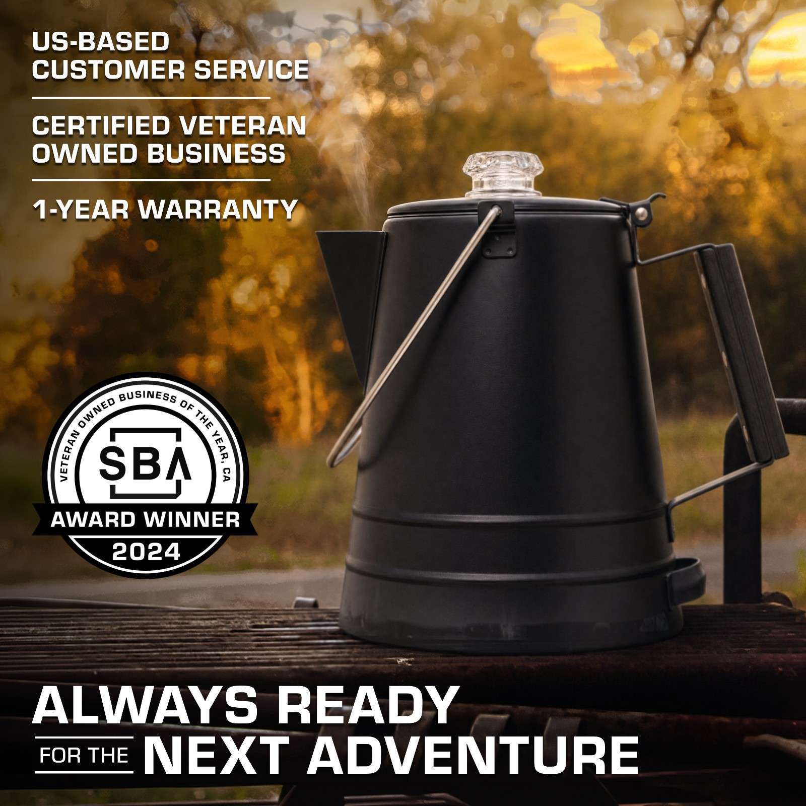 COLETTI Black Butte 14-Cup Large Group Stainless Steel Camping Percolator Always Ready