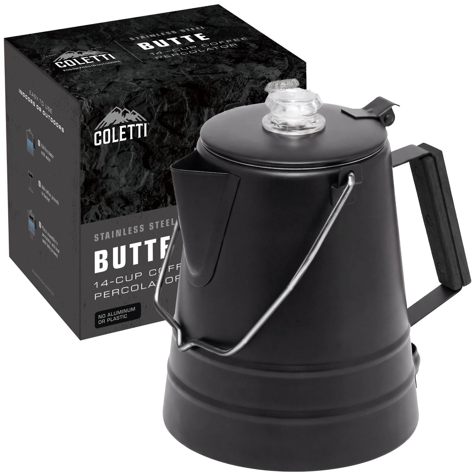 COLETTI Black Butte 14-Cup Large Group Stainless Steel Camping Percolator