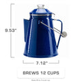 Classic Enamel Camping Coffee Percolator - COFFEE_MAKER - Classic-BLUE-12 Cup Dimensions