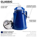 Classic Enamel Camping Coffee Percolator - COFFEE_MAKER - Classic-BLUE-12 Cup Features