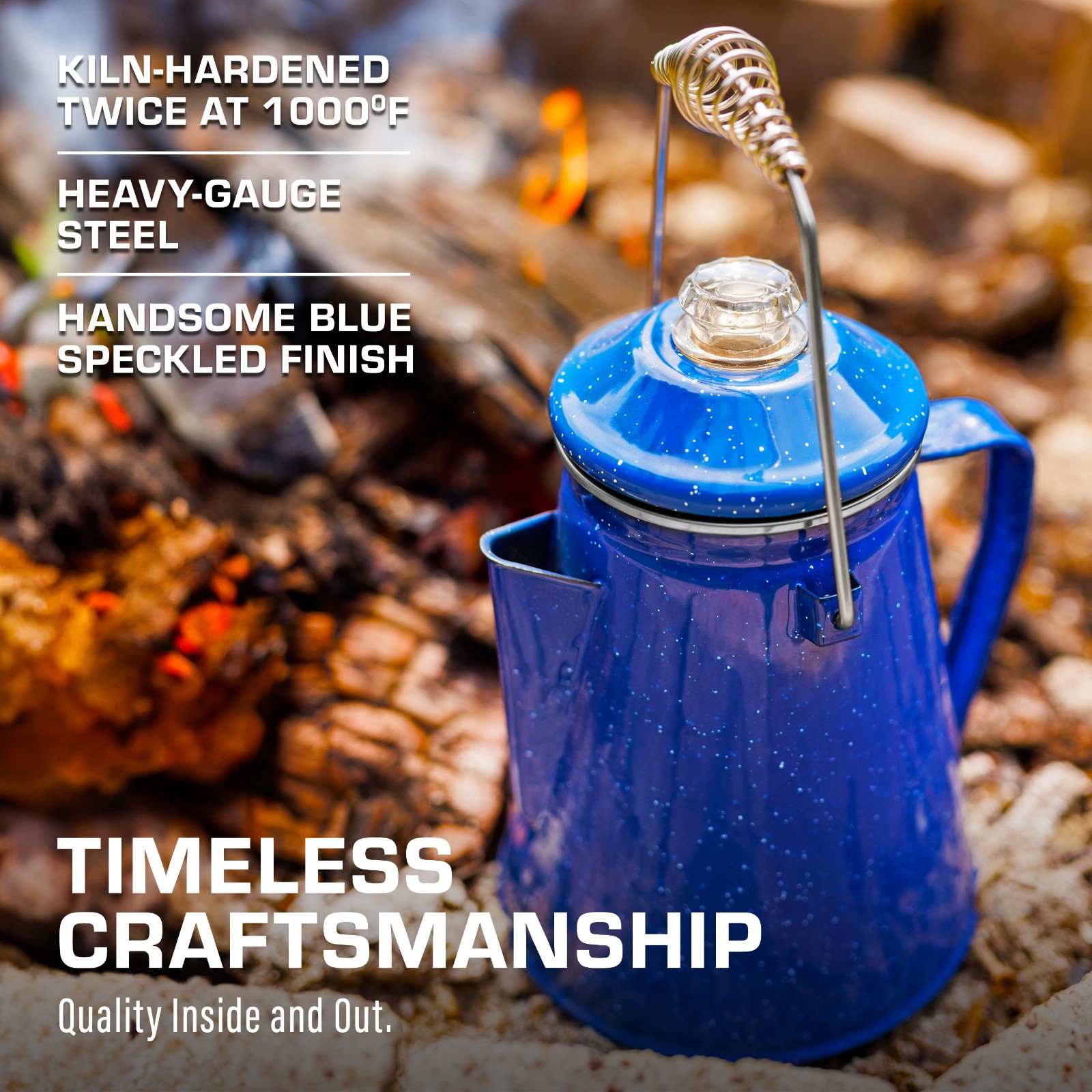 Classic Enamel Camping Coffee Percolator - COFFEE_MAKER - Classic-BLUE-12 Cup