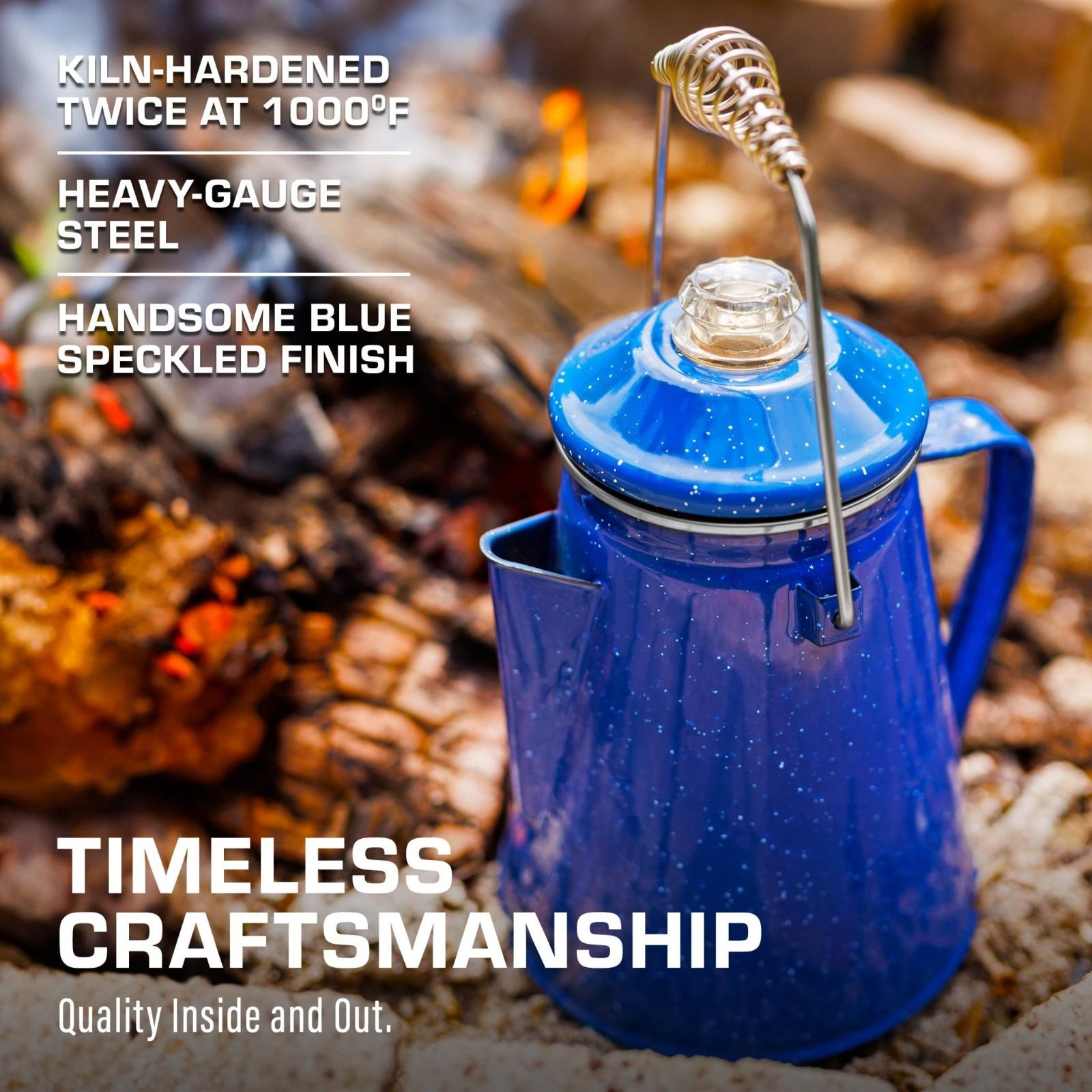 COLETTI Classic Blue Enamel Percolator and 4-Piece Mug Set
