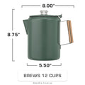 Bozeman Color Series Camping Percolator - COFFEE_MAKER - Bozeman-GRN-12C Dimensions