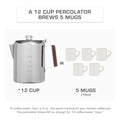 COLETTI Bozeman 12 -Cup Percolator Dimensions and Size Chart 5 Mugs 