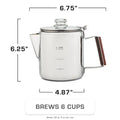 COLETTI Bozeman Induction Coffee Percolator on Induction Cooktop 6 Cup Dimensions
