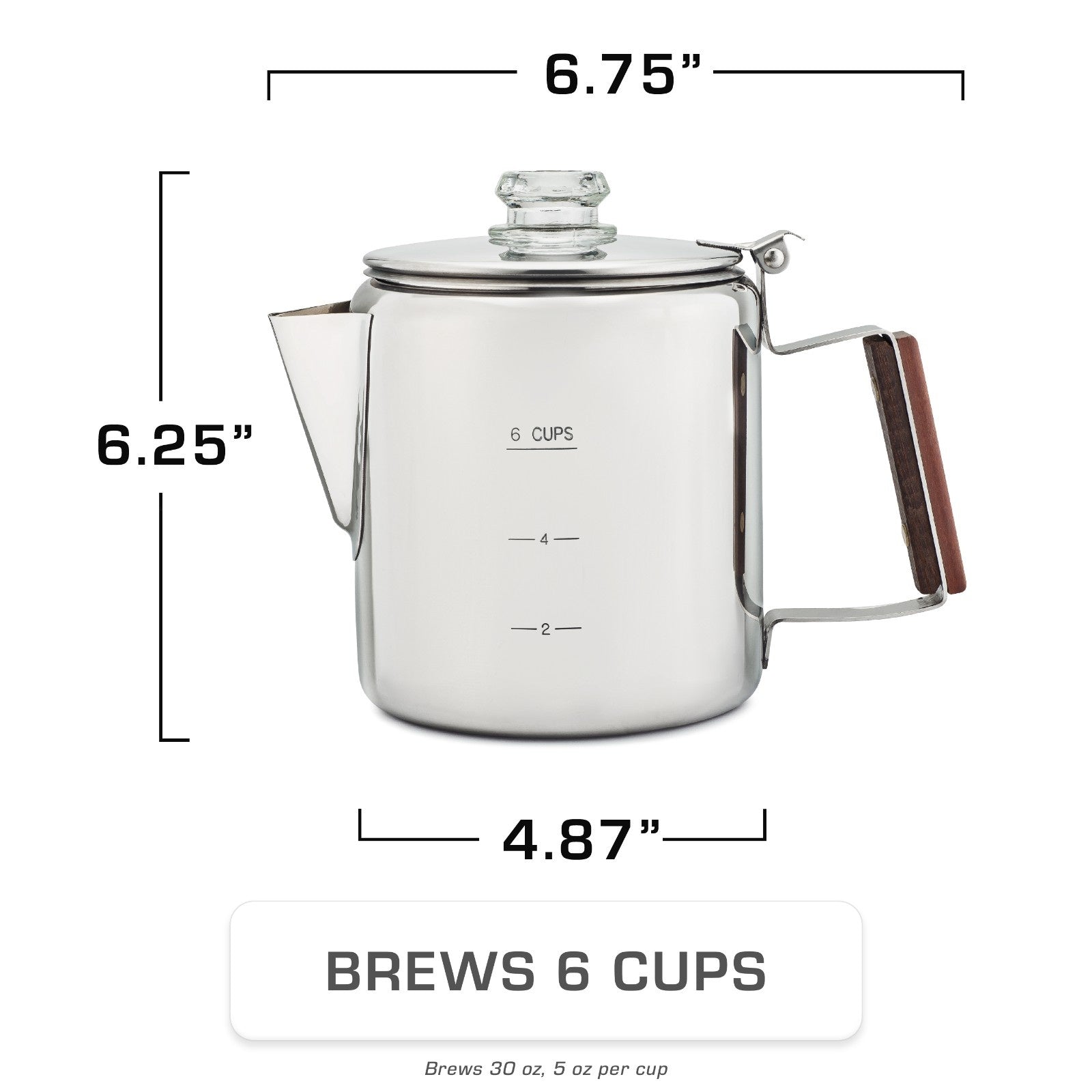 COLETTI Bozeman Induction Coffee Percolator on Induction Cooktop 6 Cup Dimensions