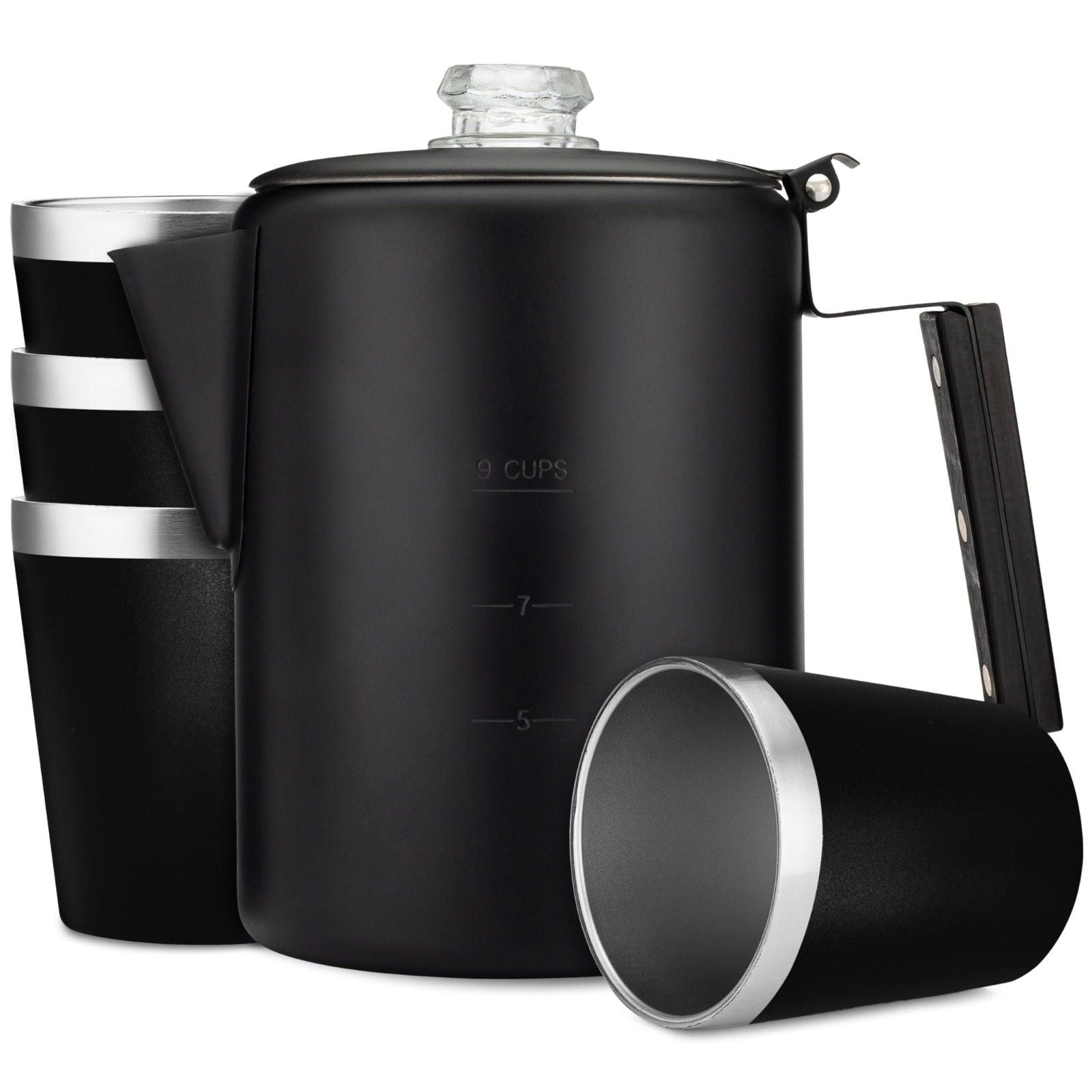 COLETTI Black Bozeman 9-Cup Percolator With mugs
