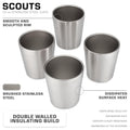 COLETTI Scouts Black Stackable Stainless Steel Camping Cups — Set of 4