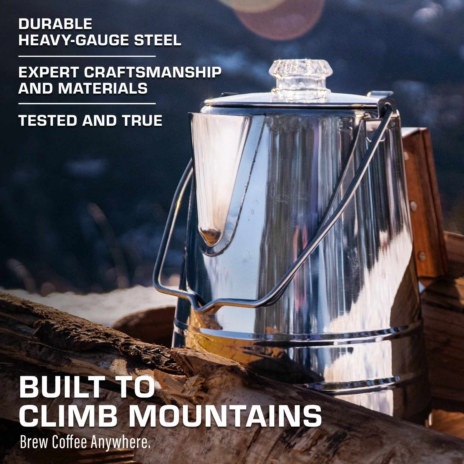 COLETTI Butte 14-Cup Large Group Stainless Steel Camping Percolator build to climb mountains