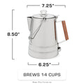 COLETTI Butte 14-Cup Large Group Stainless Steel Camping Percolator Dimensions