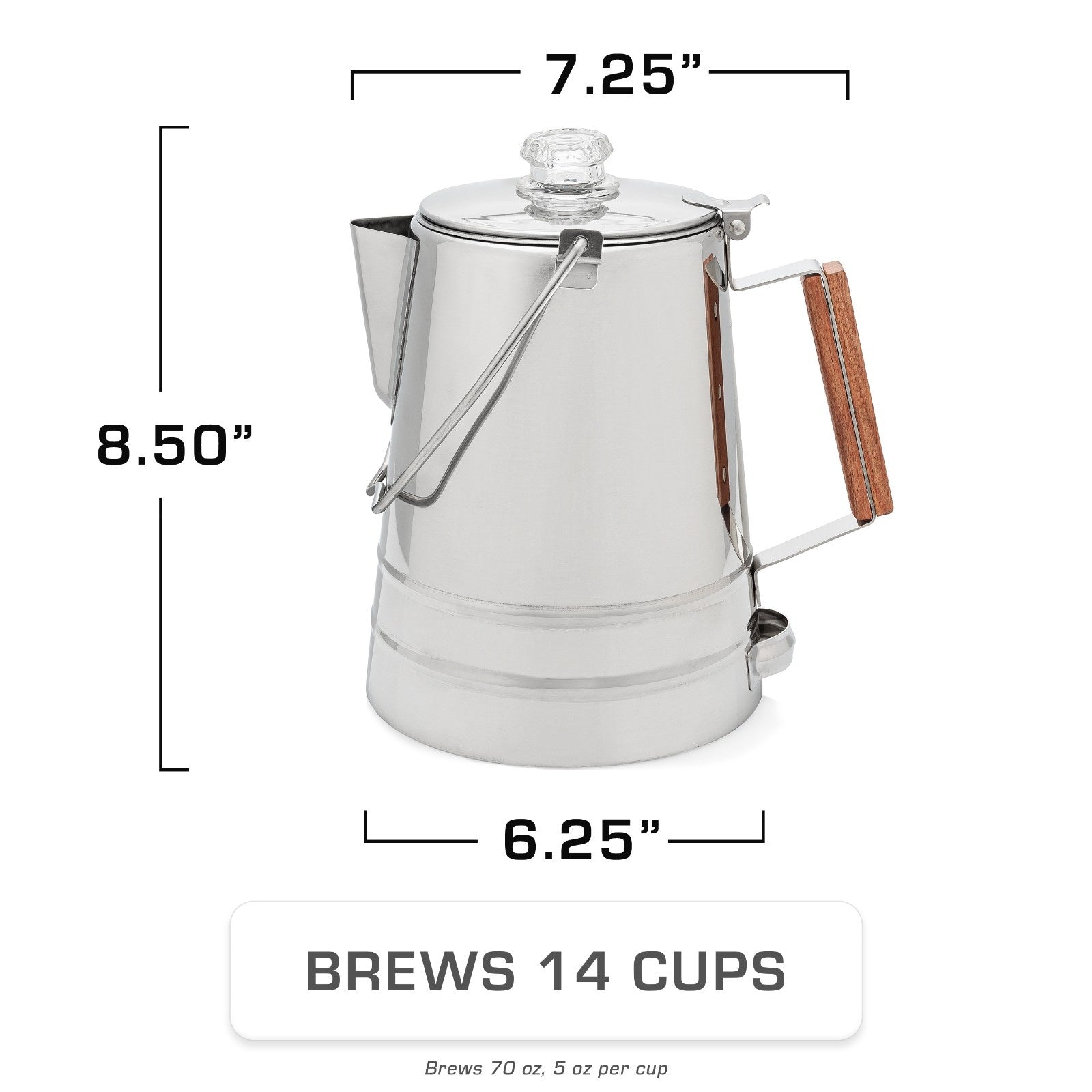 COLETTI Butte 14-Cup Large Group Stainless Steel Camping Percolator Dimensions