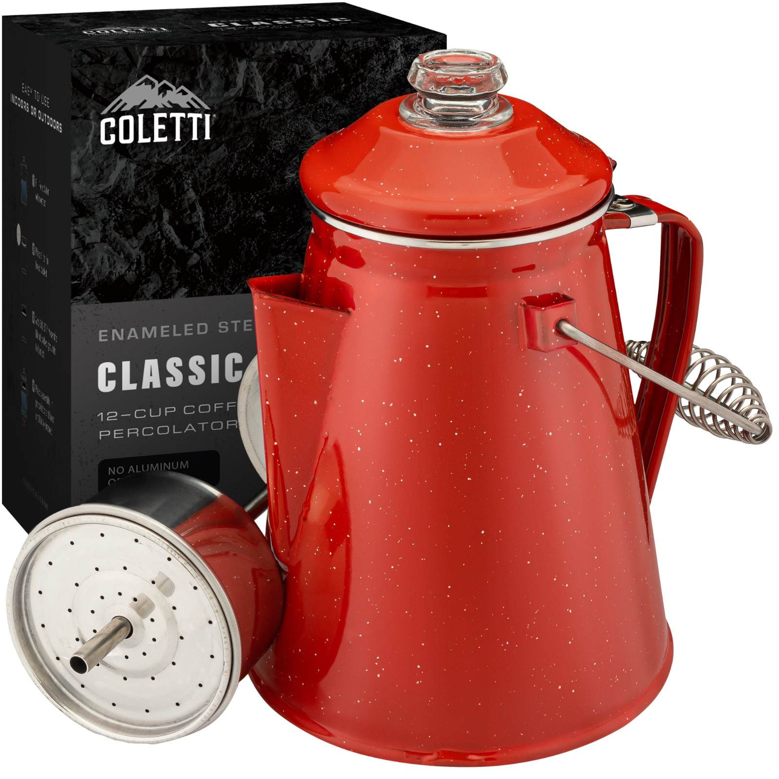 Classic Enamel Camping Coffee Percolator - COFFEE_MAKER - Classic-Red 12 Cup