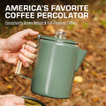 COLETTI Bozeman Color Green Coffee Percolator 9 Cup for camping and stovetop brewing