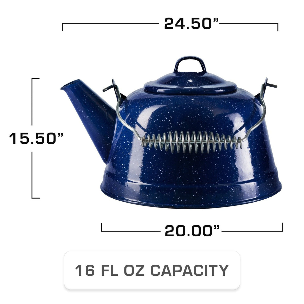 COLETTI Classic Blue Enamel Short Camping Tea Kettle Dimensions