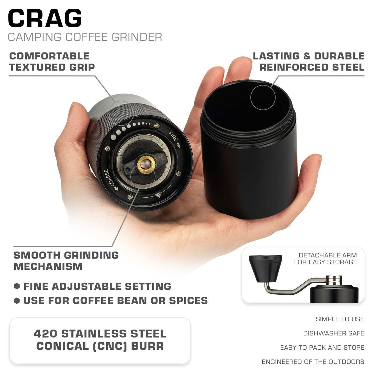 Crag Manual Coffee Grinder Features