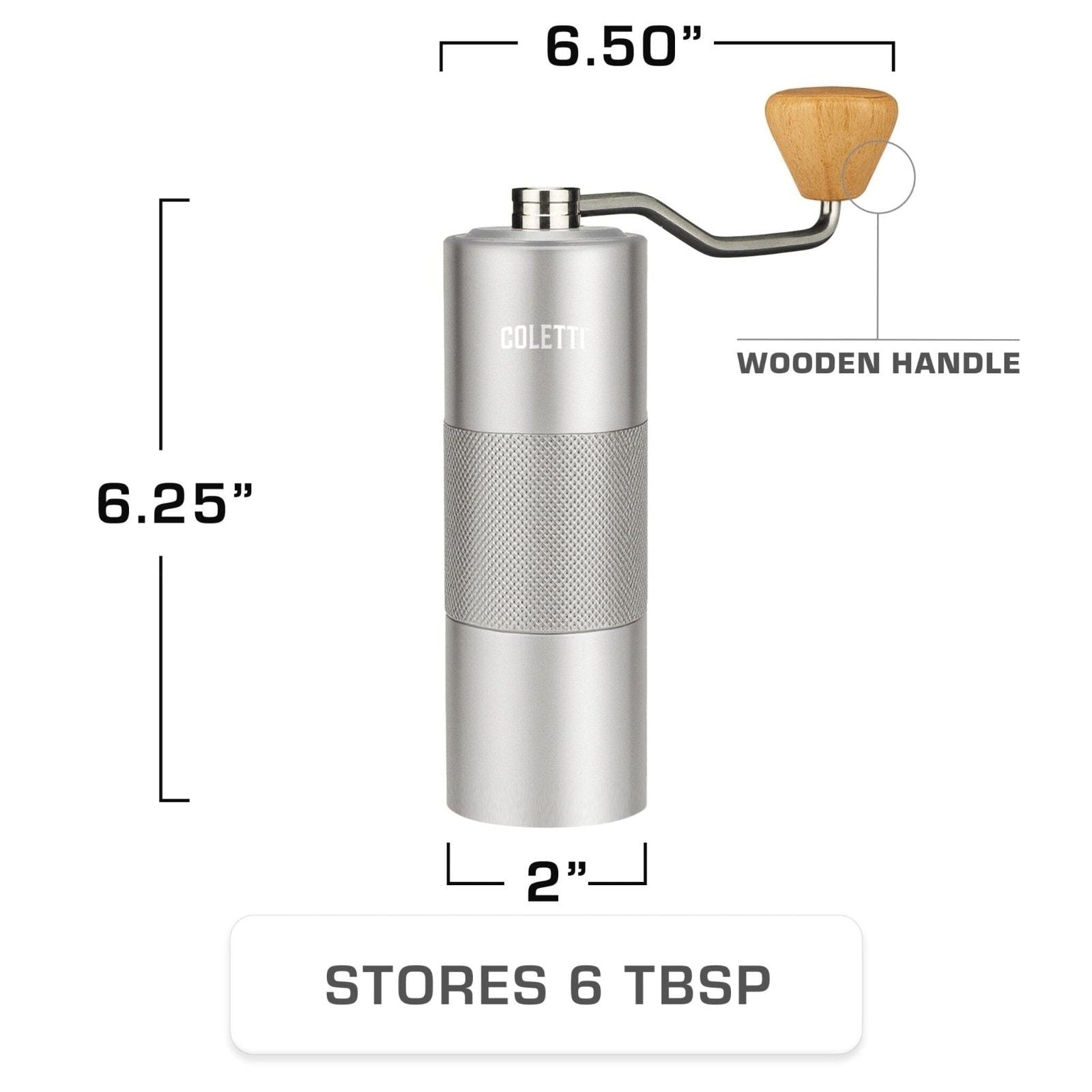 COLETTI Crag Manual Coffee Grinder Dimensions and Size Chart
