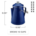 COLETTI Classic Blue Enamel Percolator and 4-Piece Mug Set 12 Cups