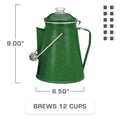 COLETTI Classic Green Enamel Percolator and 4-Piece Mug Set