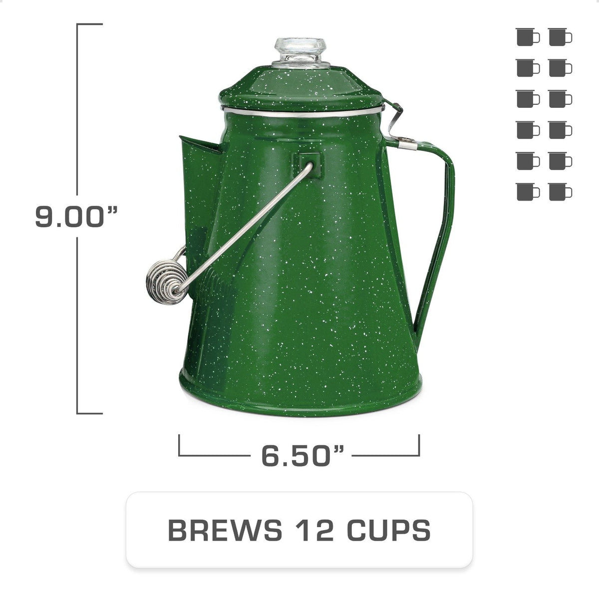 COLETTI Classic Green Enamel Percolator and 4-Piece Mug Set