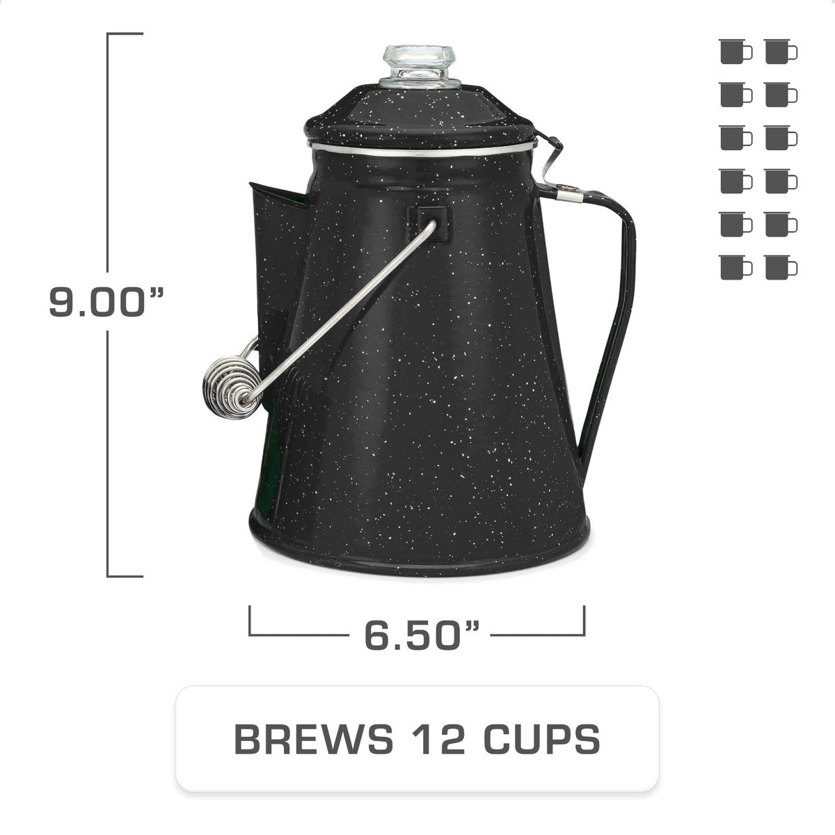 COLETTI Classic Black Enamel Percolator and 4-Piece Mug Set