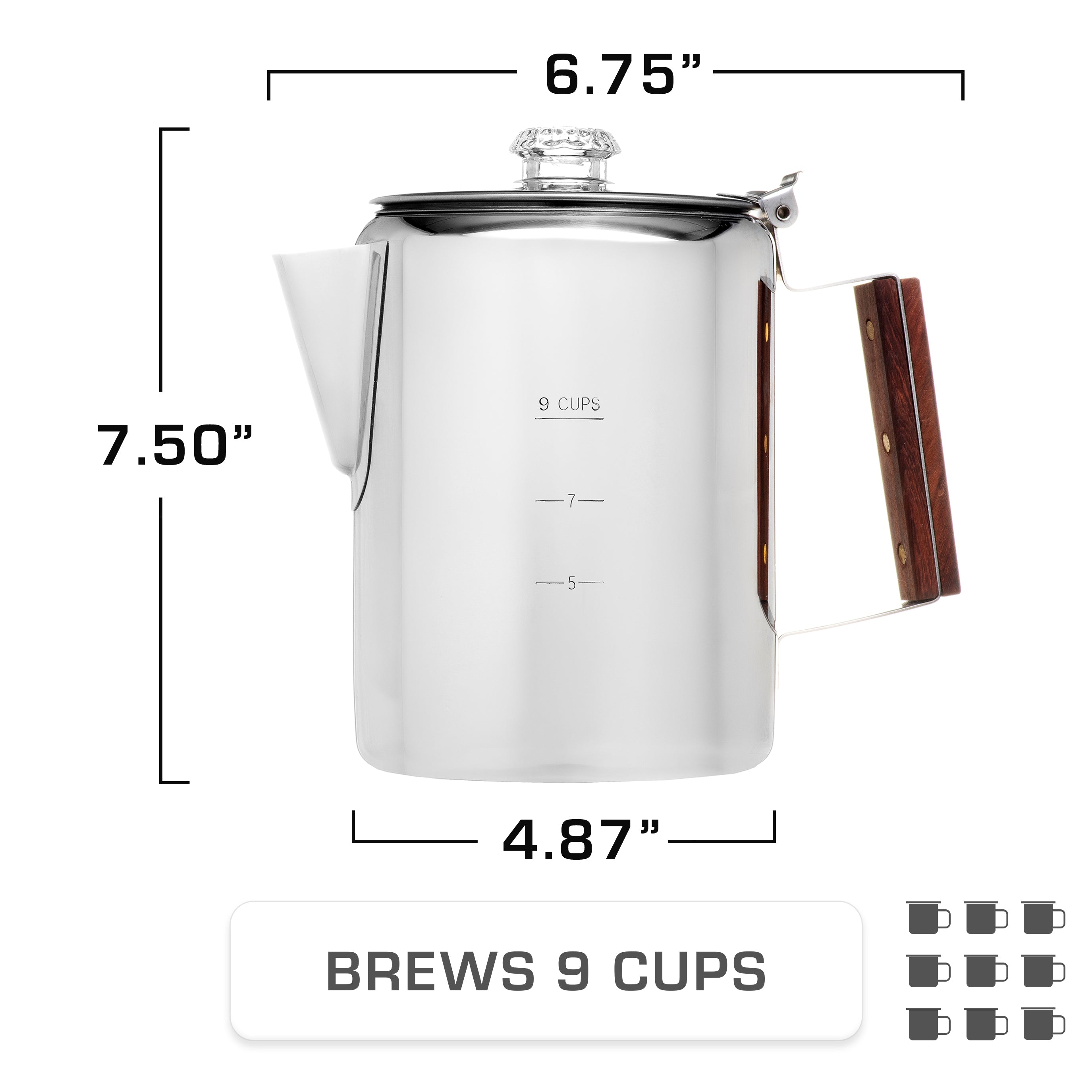 Coletti ステンレススチール 9カップ コーヒーパーコレーター The Bozeman | Original Camping Coffee Pot - Stainless Steel