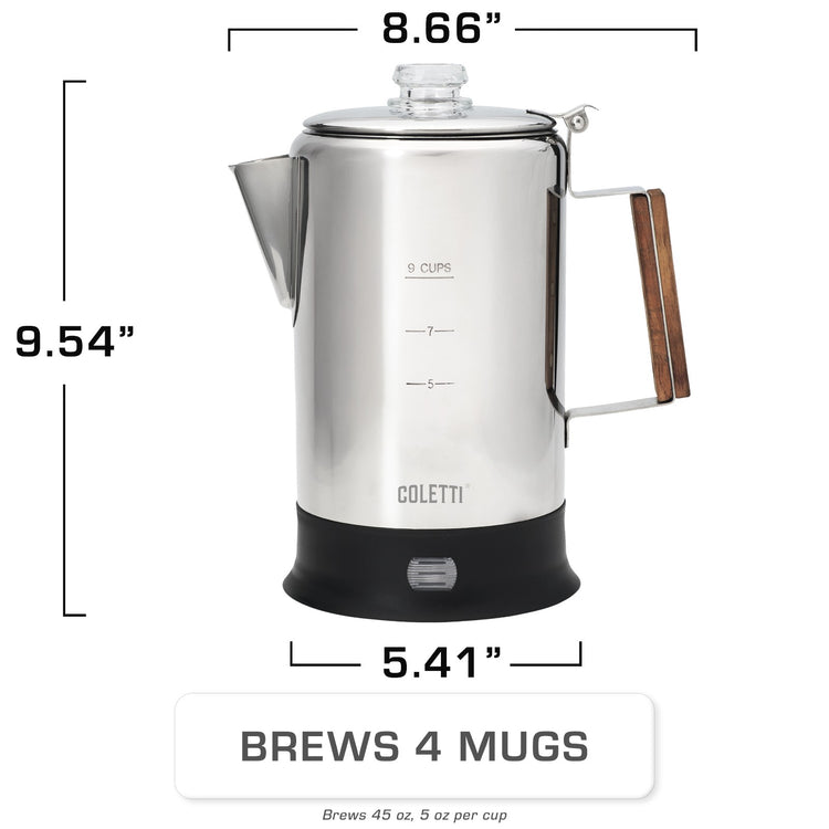 COLETTI Bozeman Electric Stainless Steel Coffee Percolator 9-Cup
