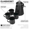 COLETTI Classic Black Enamel Percolator and 4-Piece Mug Set