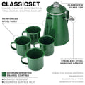 COLETTI Classic Green Enamel Percolator and 4-Piece Mug Set