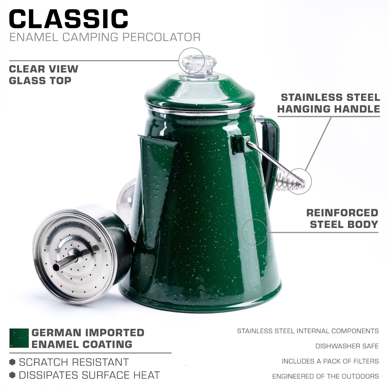 Classic Enamel Camping Coffee Percolator - COFFEE_MAKER - Classic-Green 12 Cup