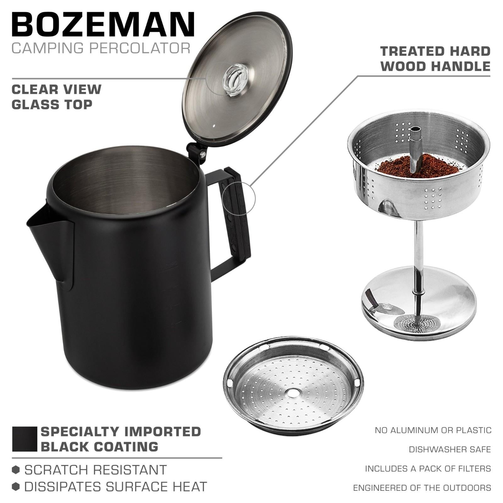 COLETTI Bozeman Black Coat Percolator — Adventure Ready Camping Coffee
