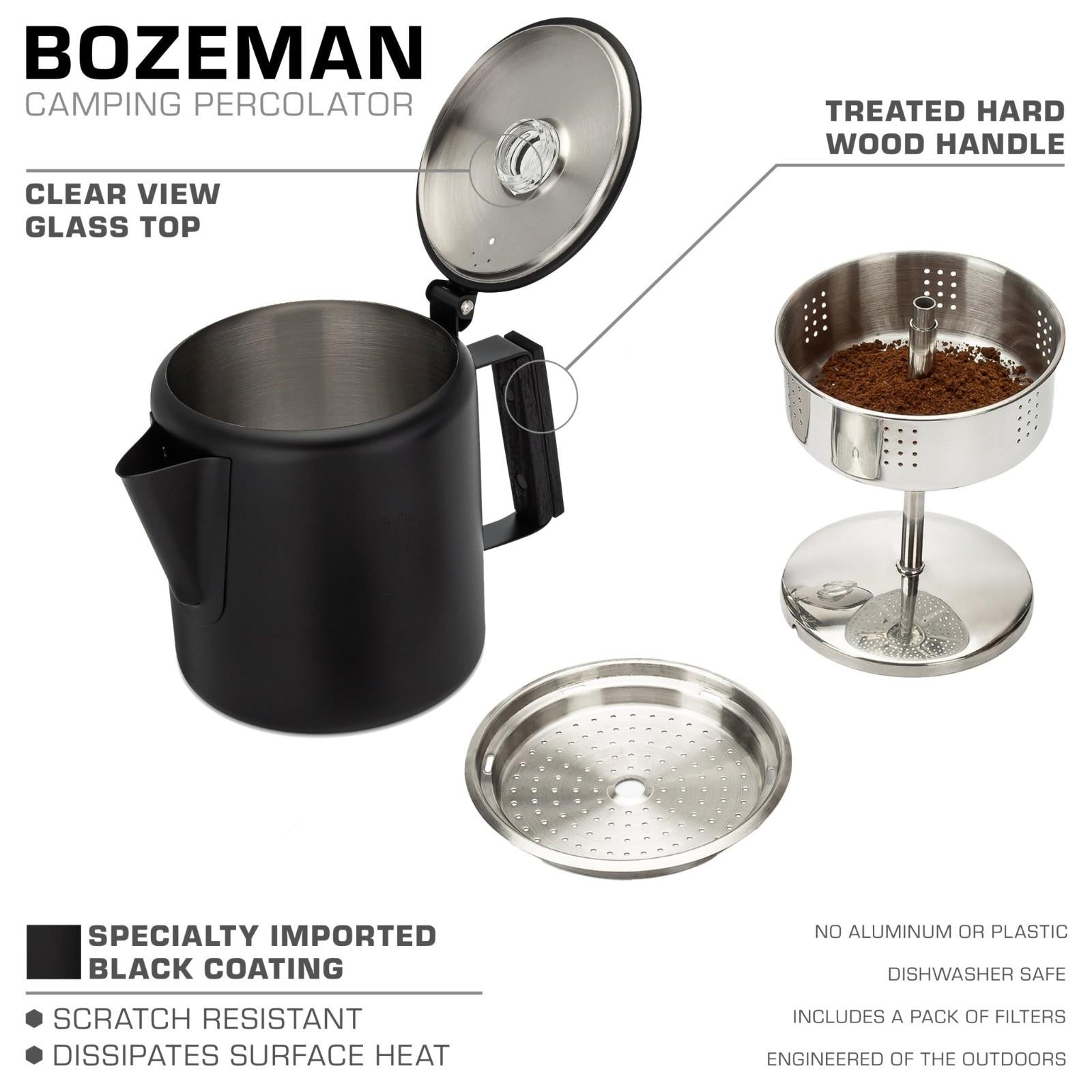 COLETTI Bozeman Black Coat Percolator — Adventure Ready Camping Coffee
