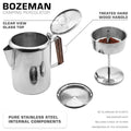 COLETTI Bozeman Percolator Features — Hardwood Handle, Glass Top, Stainless Steel