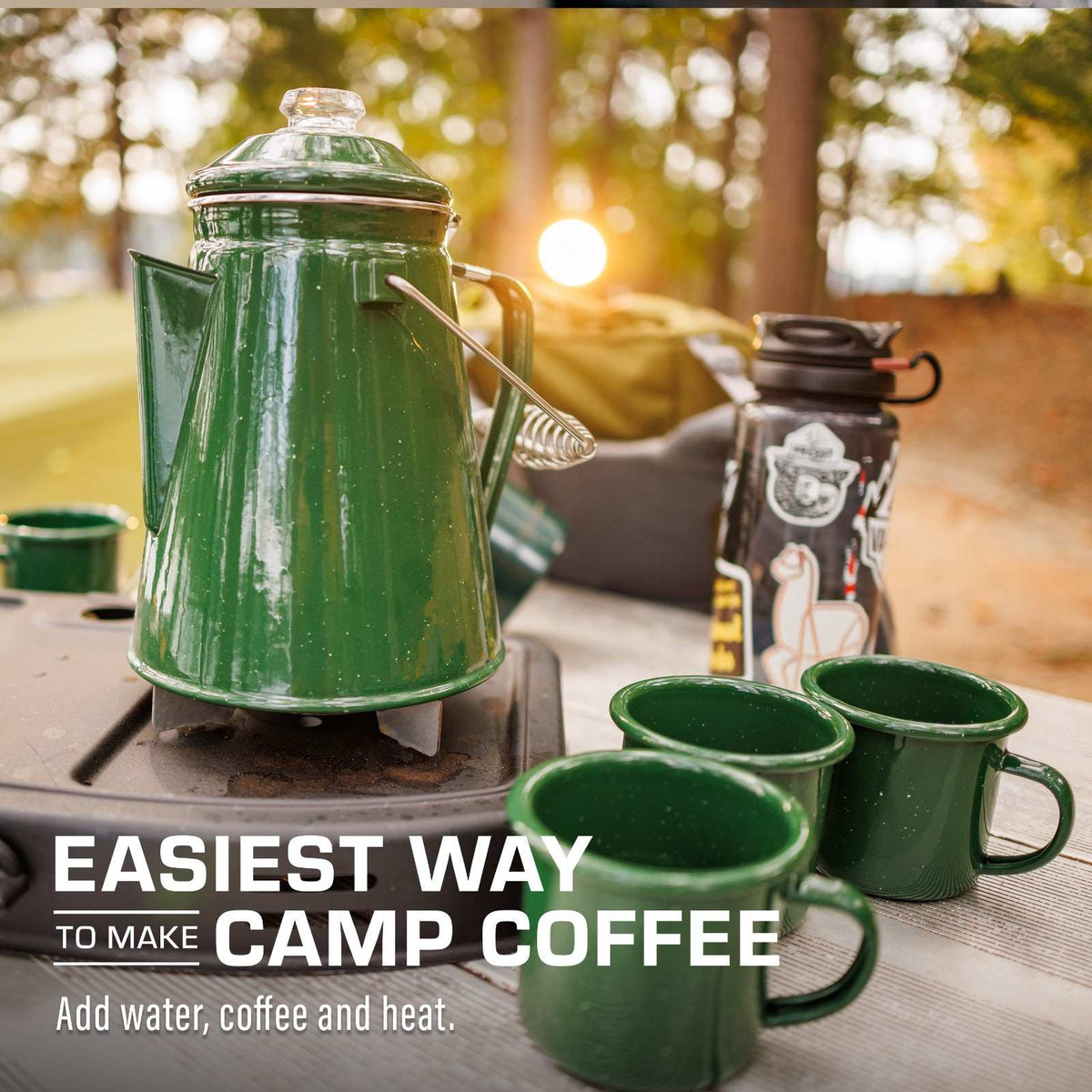 COLETTI Classic Green Enamel Percolator and 4-Piece Mug Set