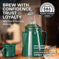 COLETTI Classic Green Enamel Percolator and 4-Piece Mug Set