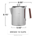 COLETTI Bozeman Induction Coffee Percolator on Induction Cooktop 12 Cup Dimensions