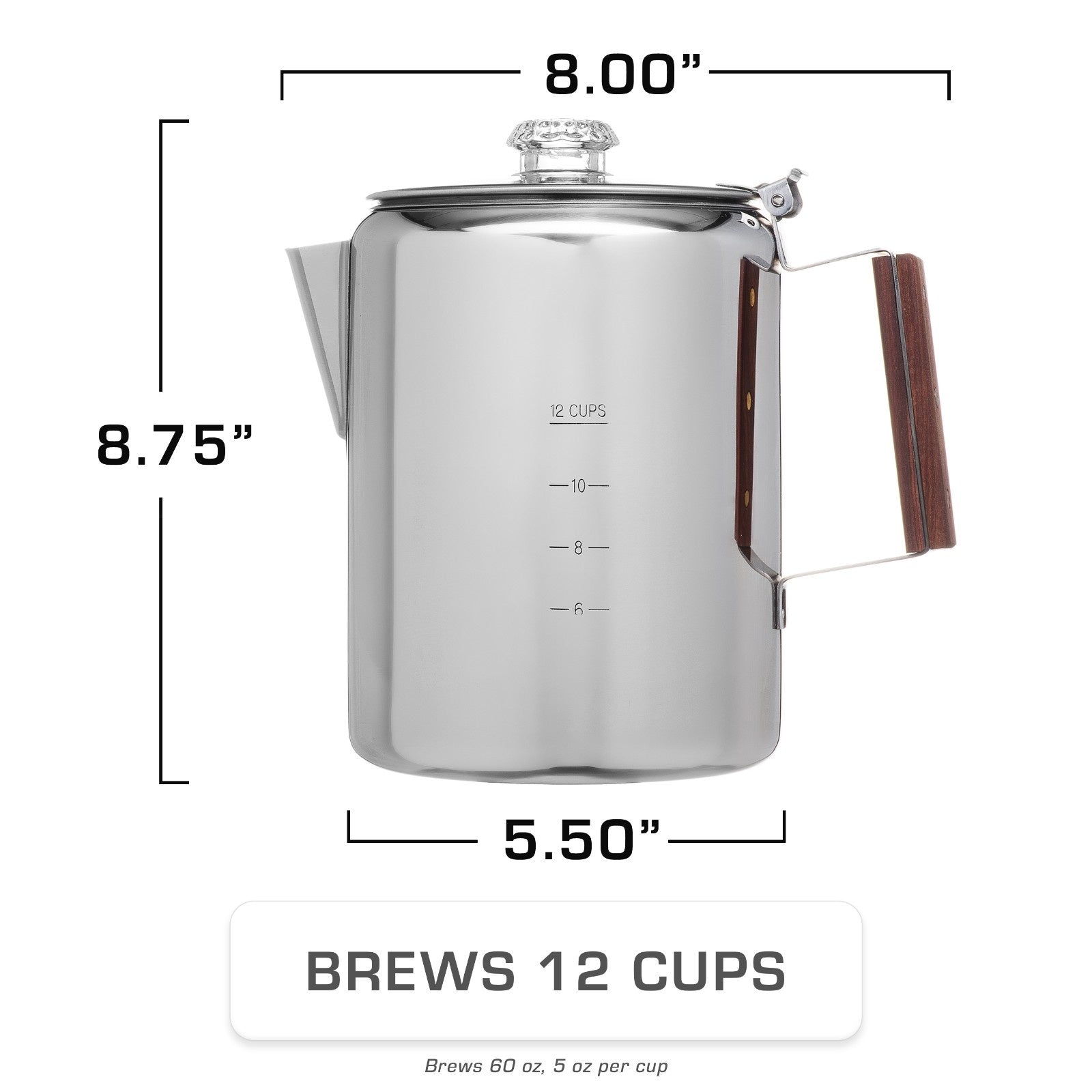 COLETTI Bozeman Induction Coffee Percolator on Induction Cooktop 12 Cup Dimensions