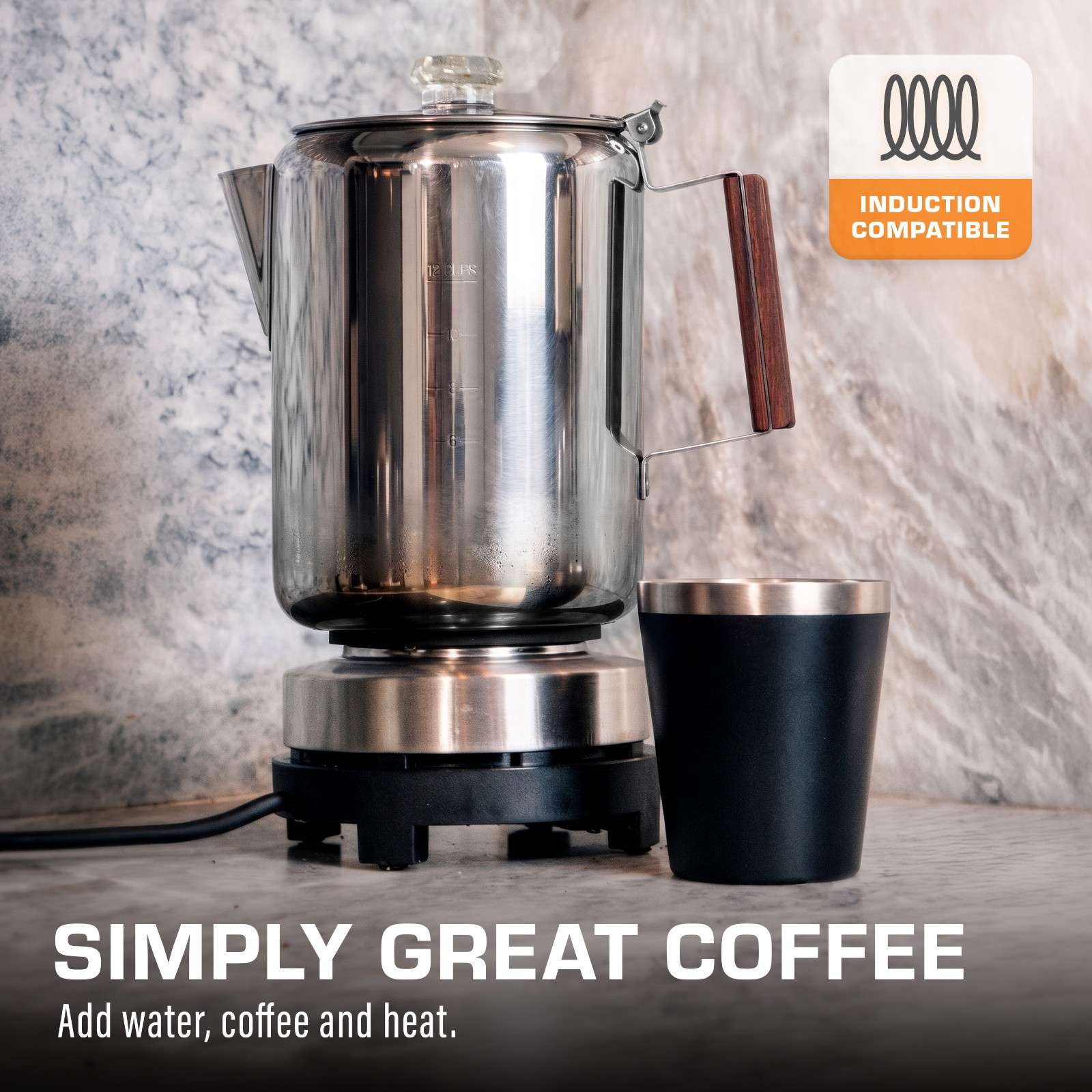 COLETTI Bozeman Induction Coffee Percolator on Induction Cooktop 12 Cup Simply Great Coffee