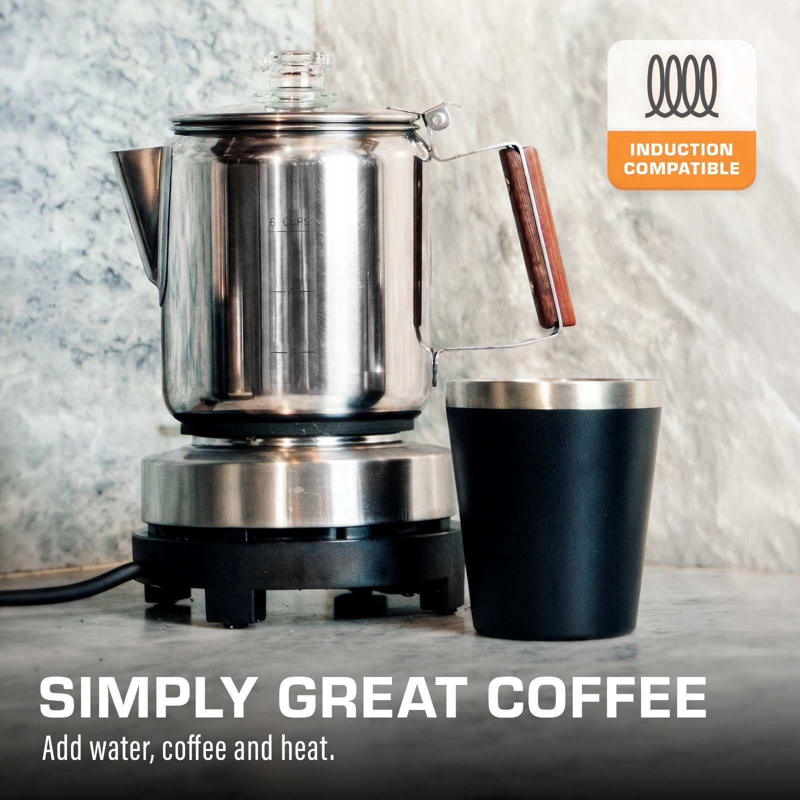 COLETTI Bozeman Induction Coffee Percolator on Induction Cooktop 6 Cup Simply Great Coffee