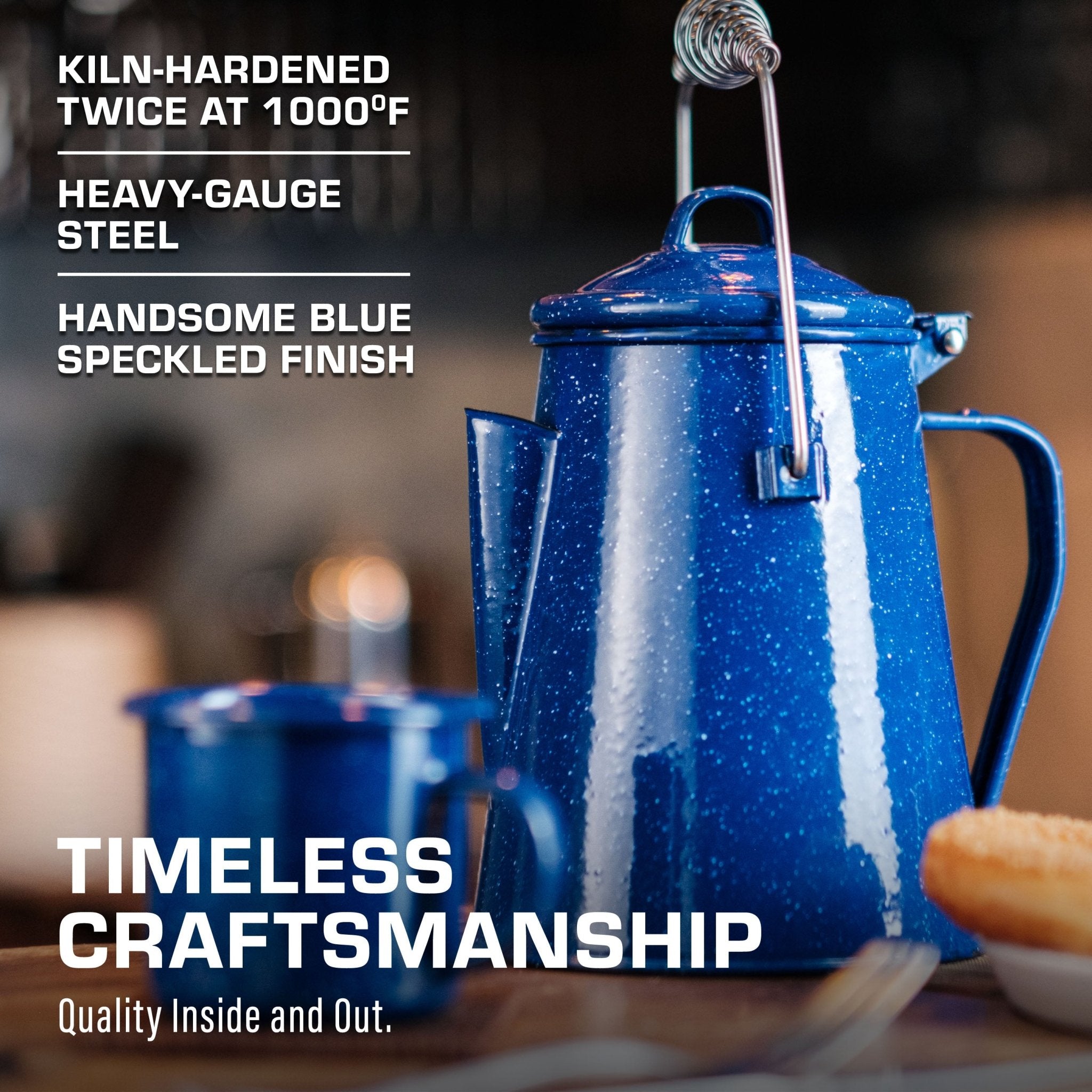 Blue Enamel Camping Kettle | COLETTI Campfire Kettle