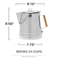 COLETTI Scoutmaster 24-Cup Extra-Large Stainless Steel Camping Percolator Dimensions