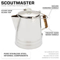 COLETTI Scoutmaster 24-Cup Extra-Large Stainless Steel Camping Percolator Features